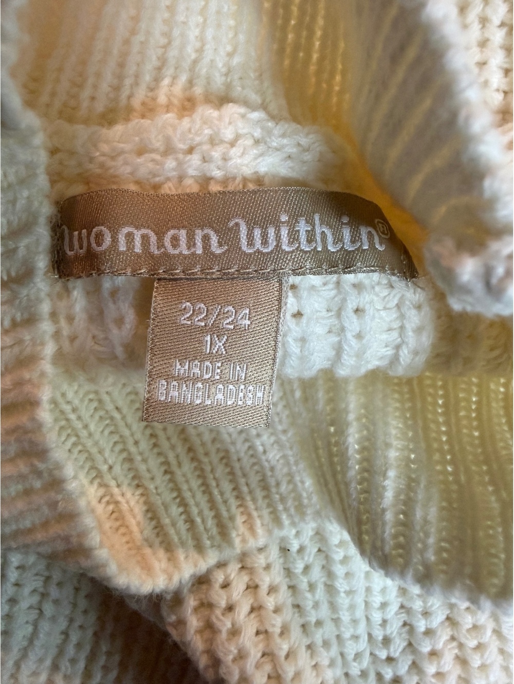 Woman Within Women's Plus Size 1X Cream Acrylic Knit Sweater - Picture 3 of 4
